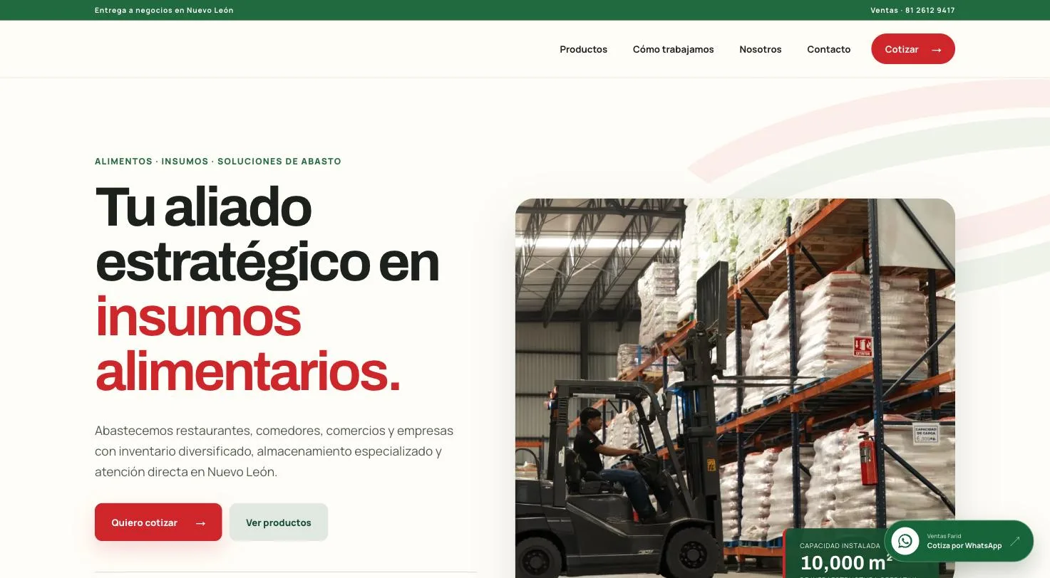 Portada del sitio de Proveedora Farid en staging